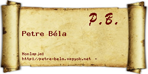 Petre Béla névjegykártya